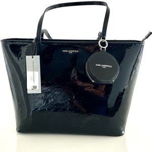 KARL LAGERFELD~ BLACK HAND BAG WITH REMOVABLE COIN PURSE. NEW
